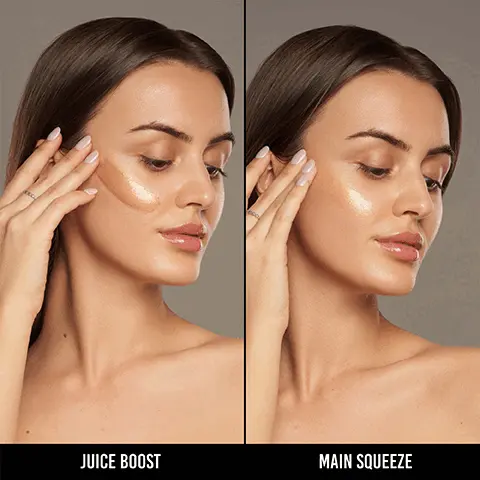 Image 1, juice boost main squeeze Image 2, yummy skin glow serum fig extract, pomegrante extract, strawberry extract, kiwi extract, dragonfruit extract plus niacinamide and hyaluronic acid. Image 3, delicious before yummer after Image 4, a clinical study indicated statistically siginficiant improvements in fine lines, wrinkles and dryness. all subjects show an 108.89% immediate improvement in skin's hydration. over 96% of subjects experience a reduction in the appearance of pores. over 96% of subjects had an overall boost of radiance and luminosity. over 96% of panelists said it feels lightweight on their face.