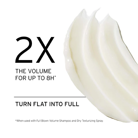 Image 1, 2 times the volume for up to 8 hours. turn flat into full. when used with full blown shampoo and dry texturising spray. image 2, how to use = distribute into hands and apply from mid-lengths to ends, avoiding the root. image 3, stylist tip = use conditioner on it's own on days when you're not washing with shampoo.