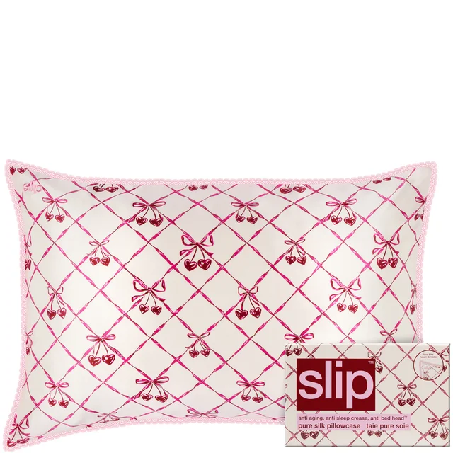 slip pure silk queen pillowcase with lace trim - sweet cherry